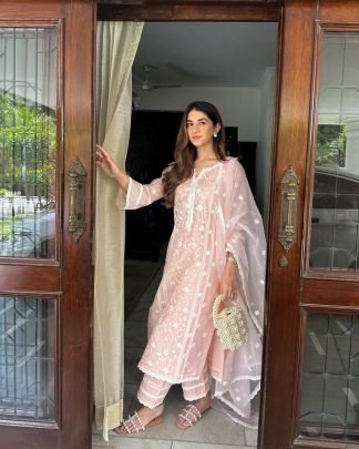 Latest Organza With Beautiful Embroidery Kurti Set