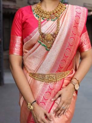 Latest Peach Color Pure Soft Silk Saree