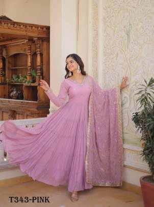 Latest Pink Georgette Gown With Dupatta