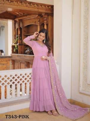 Latest Pink Georgette Gown With Dupatta