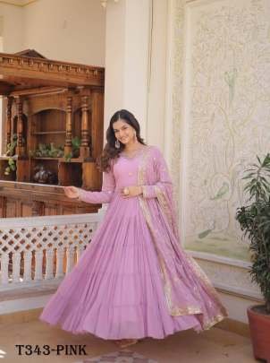 Latest Pink Georgette Gown With Dupatta