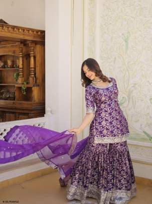 Latest Purple Gharara Suit With Embroidery Sequence Work