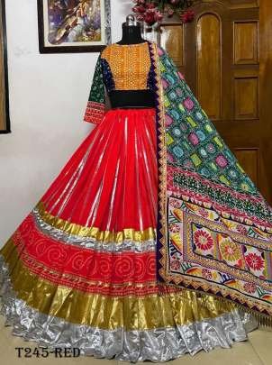 Navratri Wear Red Muslin Cotton Printed Lehenga Choli