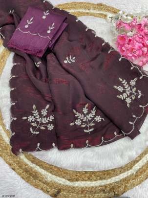 Latest Silk Wine Color Saree With Sequence Work