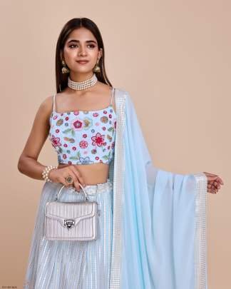 Latest Sky Blue Georgette Lehenga Choli With Semi Stitched