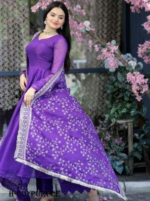 Latest Tebi Silk Purple Kurta and Pant with Dupatta