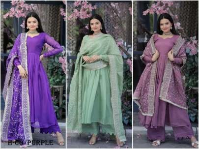 Latest Tebi Silk Purple Kurta and Pant with Dupatta