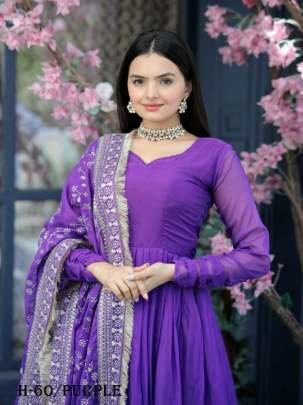 Latest Tebi Silk Purple Kurta and Pant with Dupatta
