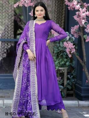 Latest Tebi Silk Purple Kurta and Pant with Dupatta