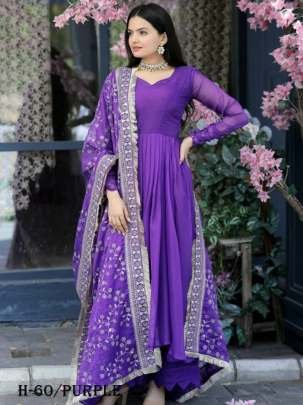 Latest Tebi Silk Purple Kurta and Pant with Dupatta