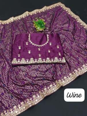 Latest Vichitra Silk Wine Saree With Sequence Codding work