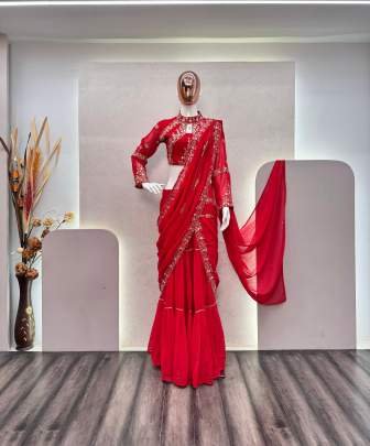 Launching Karwa Chauth Special Red Ready To Wear Saree With Heavy Blouse