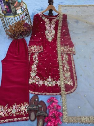 Launching New Rani Pink Fully Stitched Plazzo Suit Set 