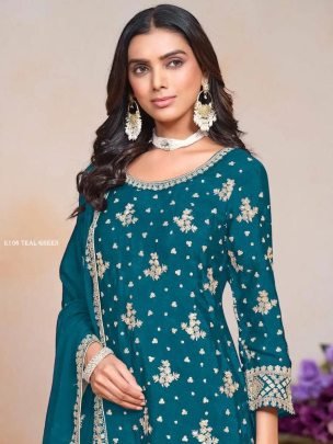 Launching Teal Green Sharara Set With Full Flair