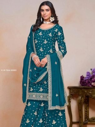 Launching Teal Green Sharara Set With Full Flair