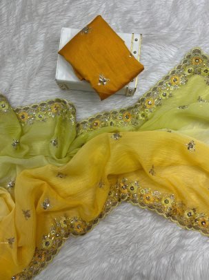 Launching Yellow Saree With Soft Crunchy Fabric