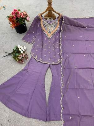 Lavender Embroidered Palazzo Set With Elegent Embroidery Work