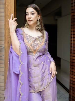 Lavender Embroidered Palazzo Set With Elegent Embroidery Work
