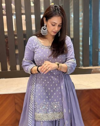 Lavender Georgette Palazzo Suit Set With Sequences Work