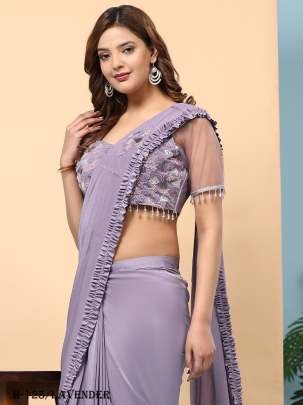 Lavender Hand Embroidery Work Saree and Blouse