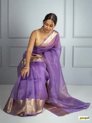 Lavender Kora Organza Banarasi Saree