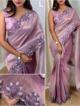 Lavender Perfect Saree With Touch Of Matt Sequin Work With 