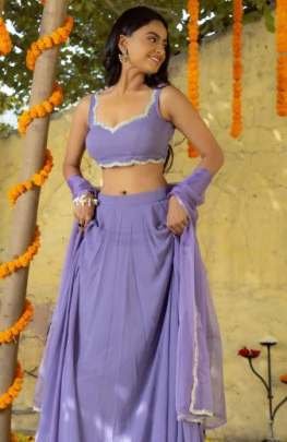 Lavender Plain Lehenga With Sequins Work Choli With Dupatta Set