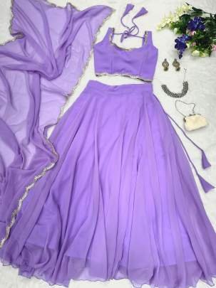 Lavender Plain Lehenga With Sequins Work Choli With Dupatta Set