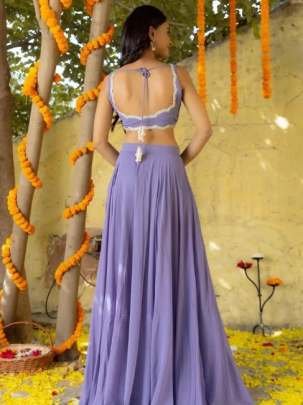 Lavender Plain Lehenga With Sequins Work Choli With Dupatta Set