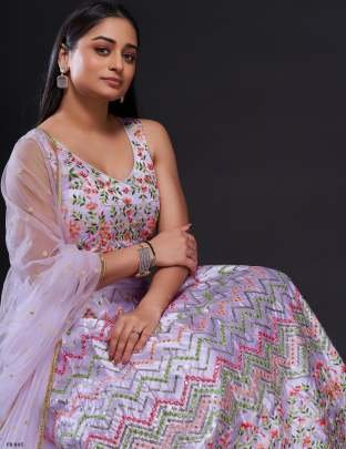 Lavender Silk Blend Sequins Stain Unstich  Lehenga Choli With Dupatta