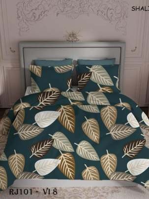 Leaf Print Ultra Premium Green Bed Sheet