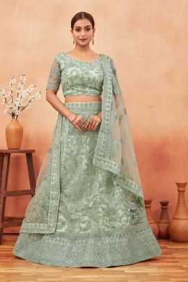 Light Green Embroidered Work Net Lehenga choli