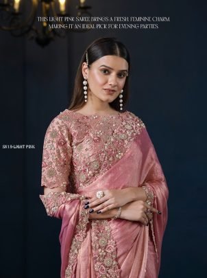 Light PInk Chiffon Saree Moh Manthan 24500 Series Stardust By Mahotsav