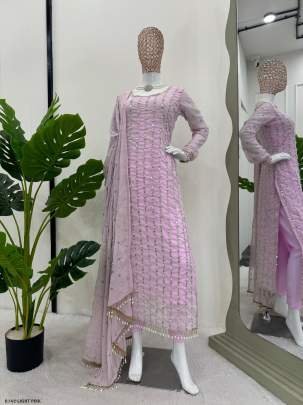 Light Pink Designer Foux Georgette Suits With Rivet Moti Work or Thread Work