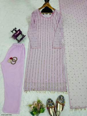Light Pink Designer Foux Georgette Suits With Rivet Moti Work or Thread Work