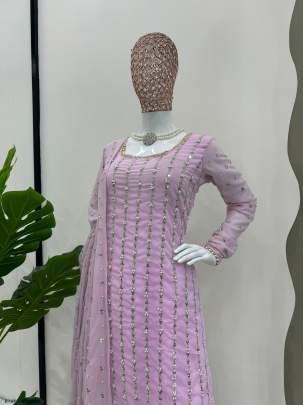 Light Pink Designer Foux Georgette Suits With Rivet Moti Work or Thread Work