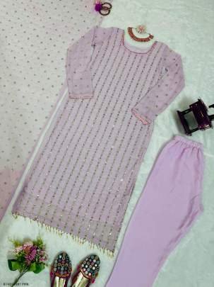 Light Pink Designer Foux Georgette Suits With Rivet Moti Work or Thread Work