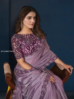 Light Purple Crepe Satin Silk Saree With Embroidery And Stone Work