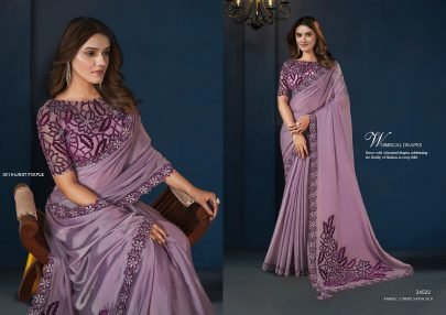 Light Purple Crepe Satin Silk Saree With Embroidery And Stone Work