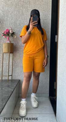 Loose Fit Women Wear Light Orange Short Co Ord Set