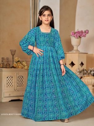 Lucaya Jenny V 2 Kids Girls Printed Anarkali Western Gown