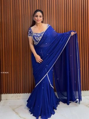 Lunch New Heavy Blue Foux Georgette Lehenga Saree  