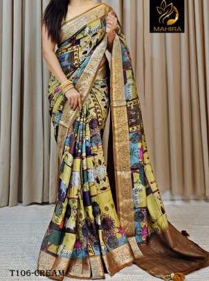 Luxury Cream Pure Dola Silk Saree 