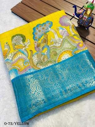 Luxurious Dola Silk Yellow With Blue Pallu saree