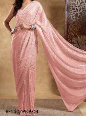 Luxurious Peach Georgette Saree With Sequins Work Blouse