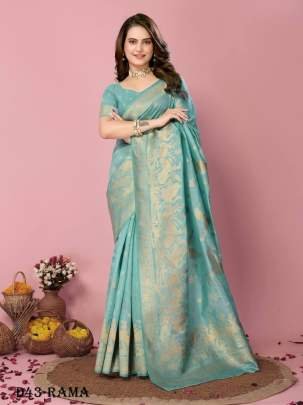 Luxurious Soft Dola Silk Rama Color Saree with Ornate Design