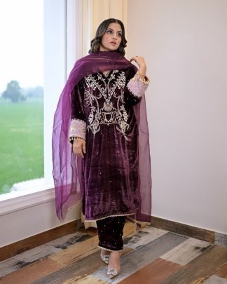 Luxurious Velvet Winter Elegance Designer Suit Set 