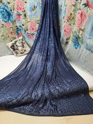 Luxury Look Blue 5MM And 3MM Dual Sequins Work Georgette Sarees