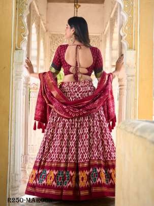 Maroon Beautiful Ikkat Printed Tussar Silk Lehenga Choli With Foil Work