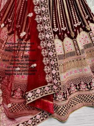 Maroon Celebrity Bridal Velvet Lehenga Choli